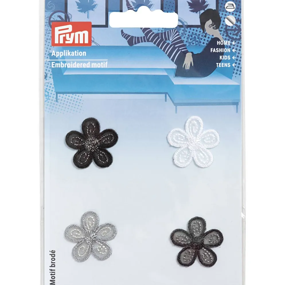 Applikation blomster til påstrygning 2,5 x 2,5cm 4stk.