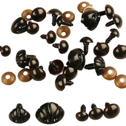 Bamseøjne og -snuder, diam. 10+12,5+15 mm, str. 15+25 mm, 12 ass.