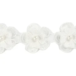 Blomsterbånd m/perle 4,5cm Hvid