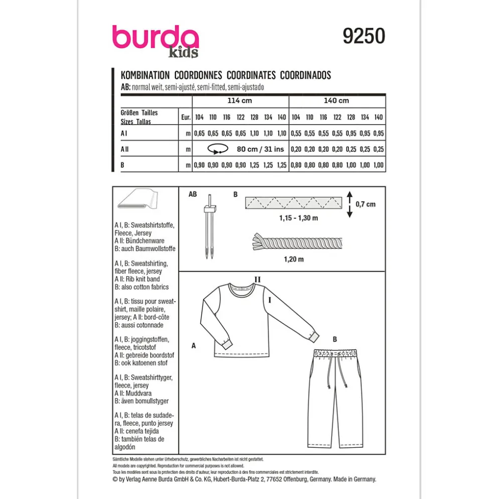 Bluse/bukser Burda kids 9250 str. 104-140