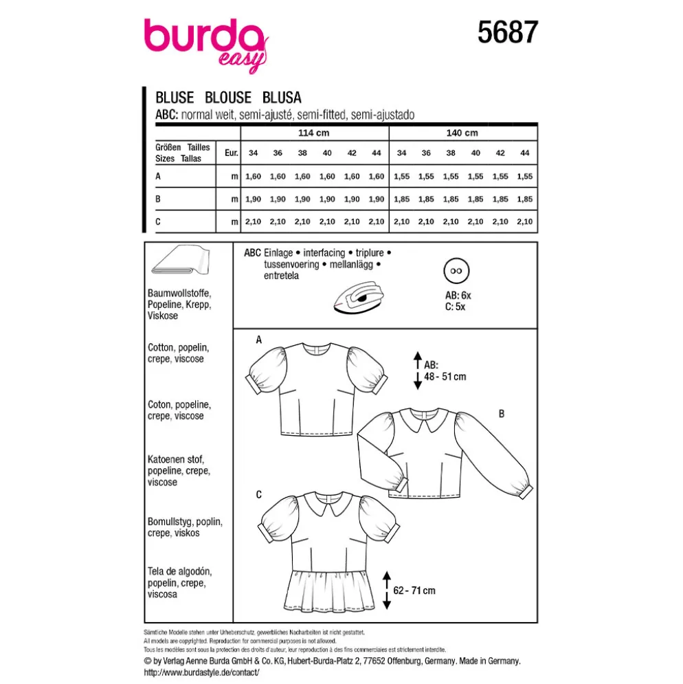 Bluse Burda 5687 str. 34-44