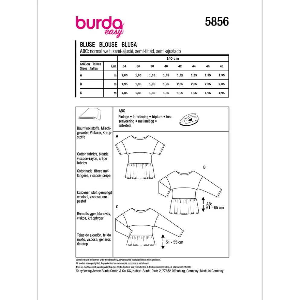 Bluse Burda 5856 str. 34-48