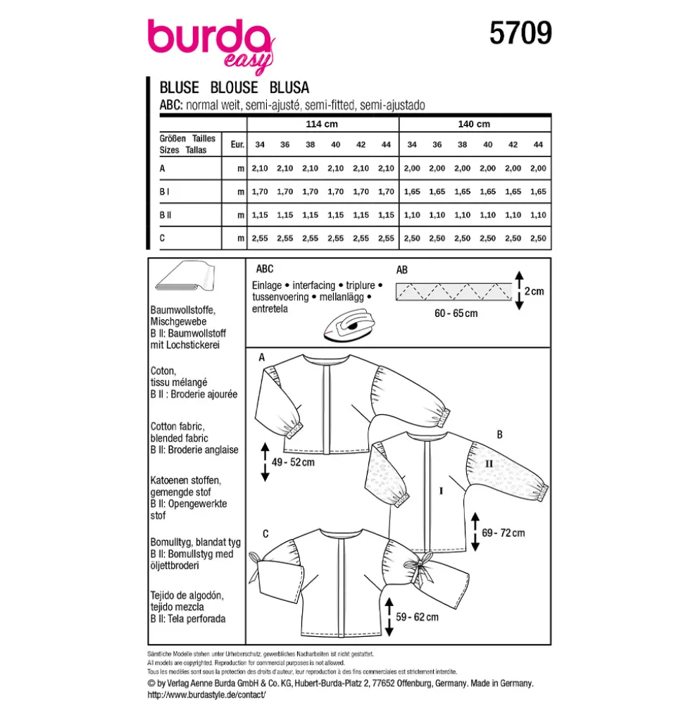 Bluse Burda 5709 str. 34-44