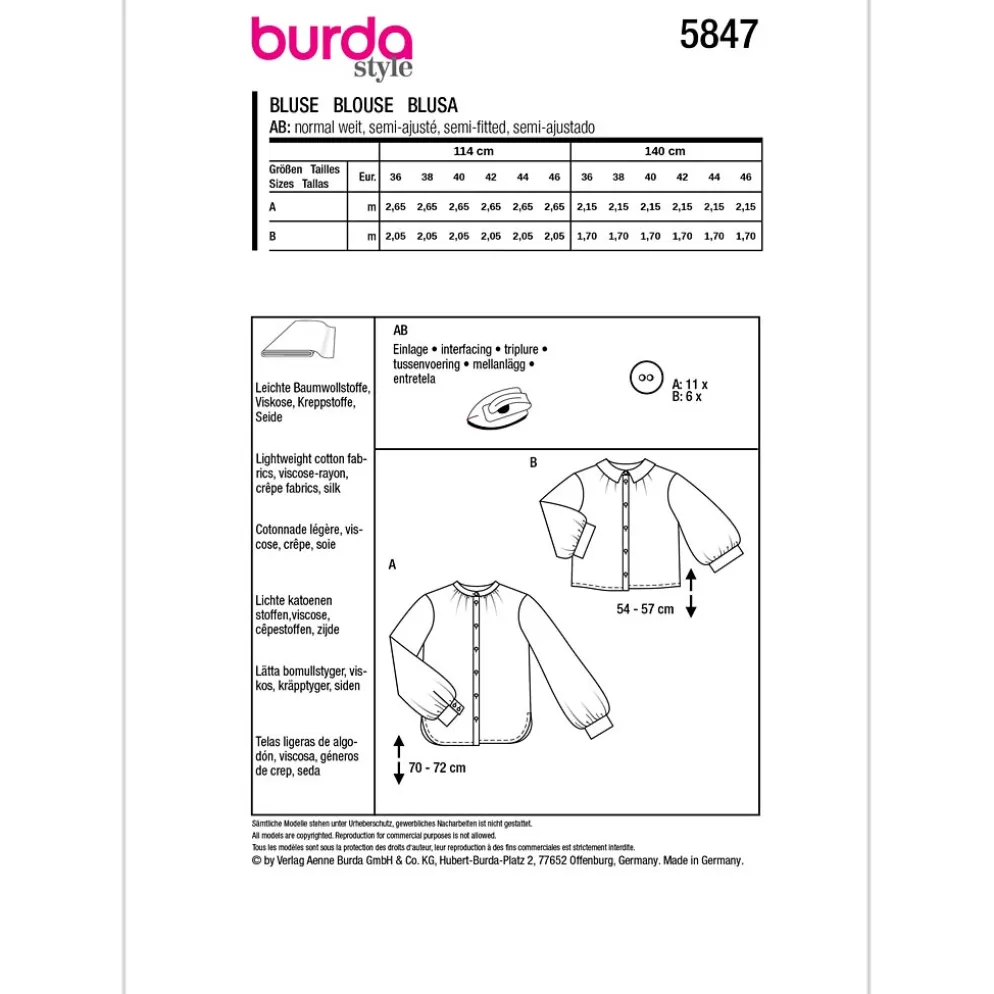 Bluse Burda 5847 str. 36-48