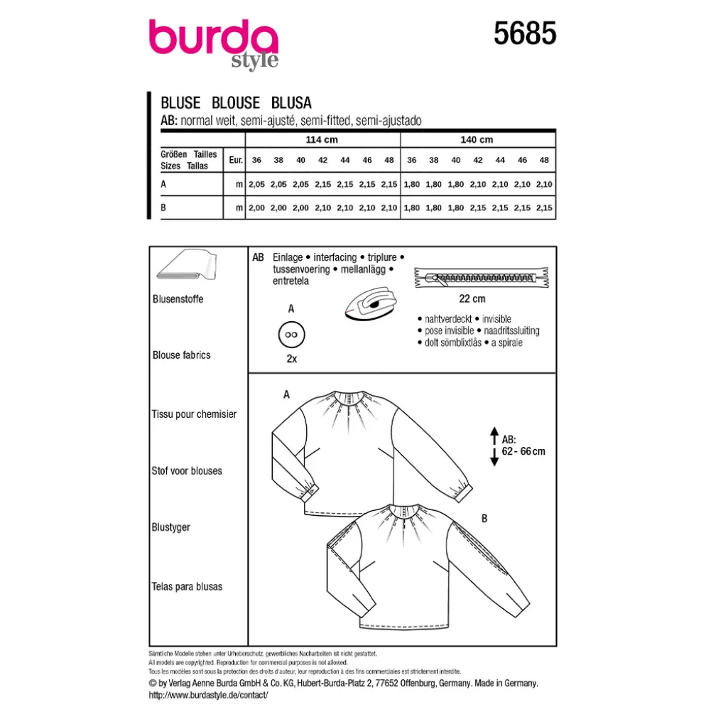 Bluse Burda 5685 str. 36-48