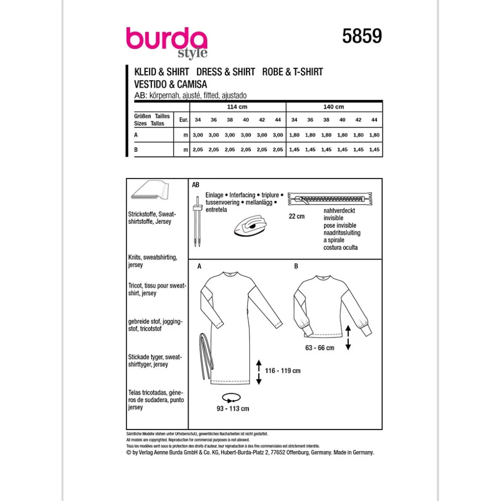 Bluse/kjole Burda 5859 str. 34-44