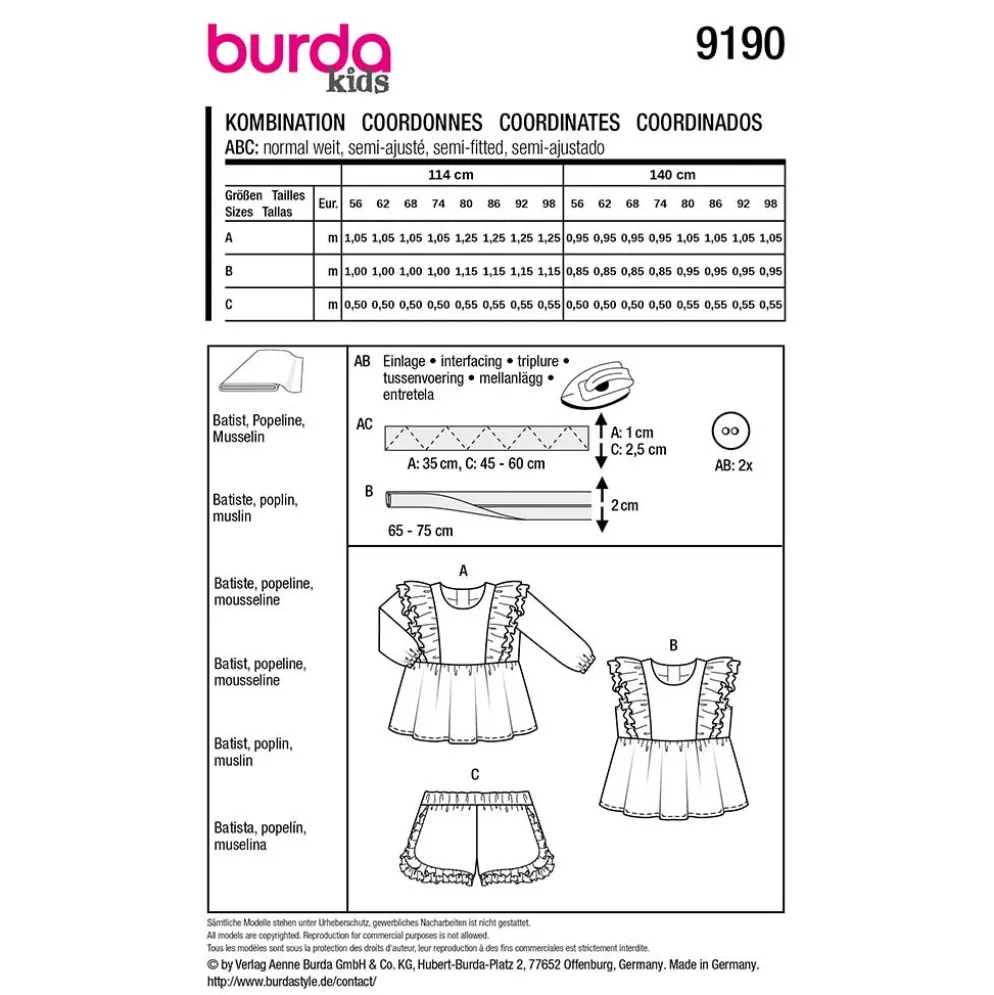 Bluse og bukser Burda Kids 9190 str. 56-98