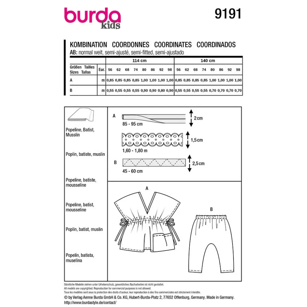 Bluse og bukser Burda Kids 9191 str. 56-98