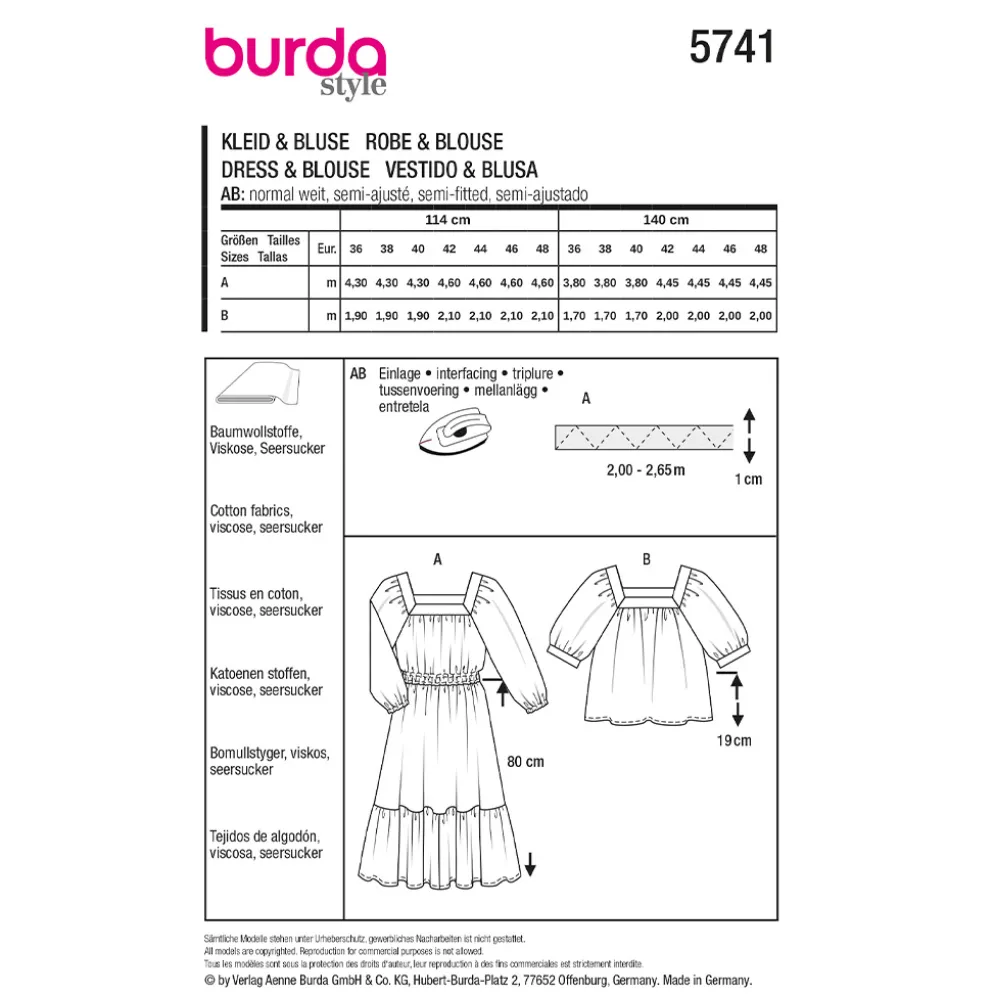 Bluse og kjole Burda 5741 str. 36-48