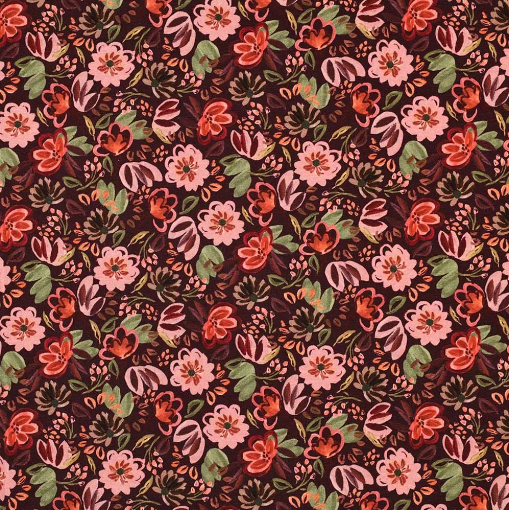 Bomuld jersey m/ blomsterprint Wine