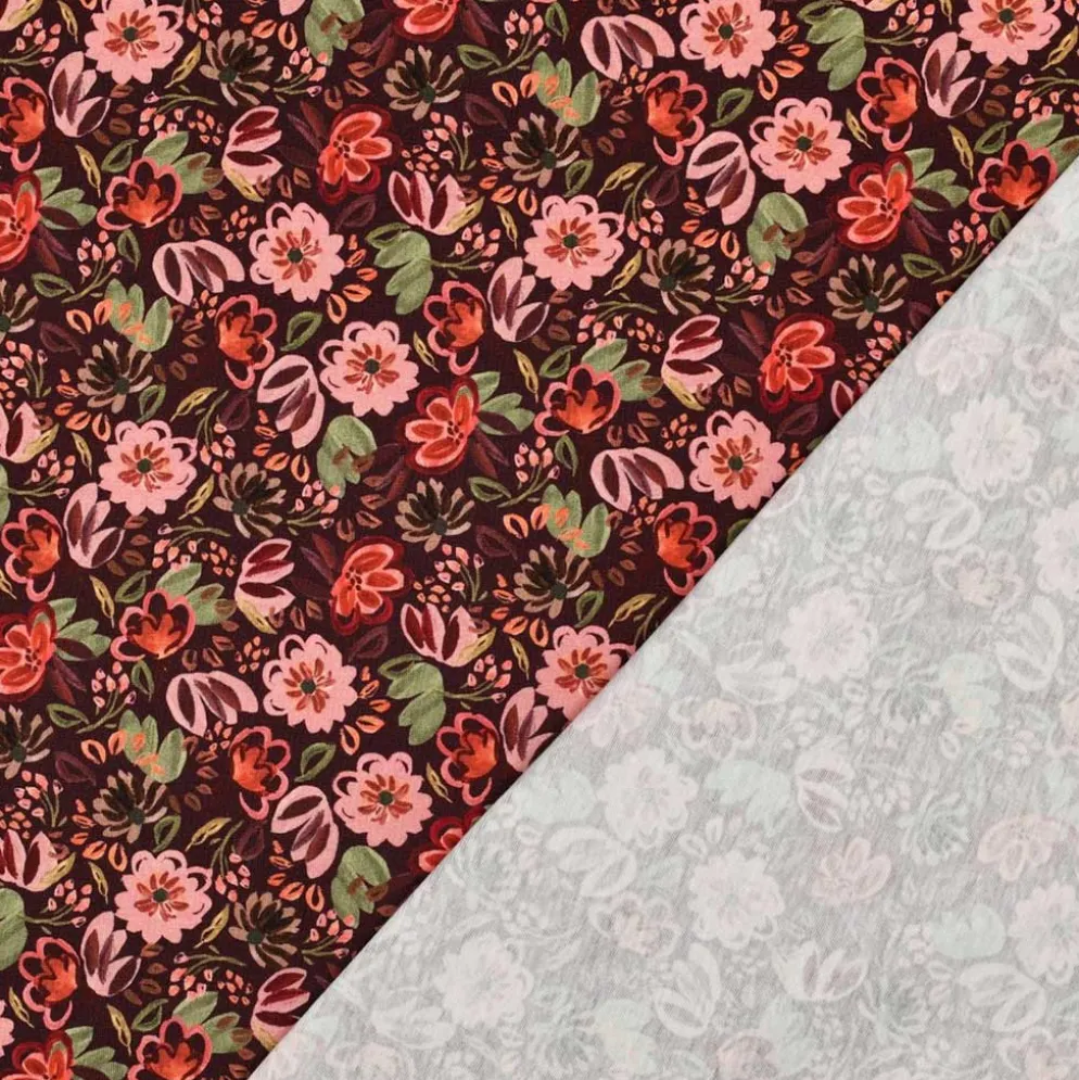 Bomuld jersey m/ blomsterprint Wine