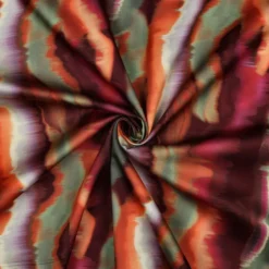 Bomuld satin m/abstrakt striber Wine