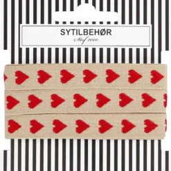 Bomuldsbånd m. hjerter, 3m Beige
