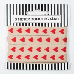 Bomuldsbånd m. hjerter, 3m Beige