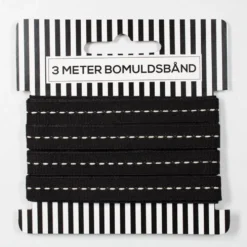 Bomuldsbånd m. stikning, 3m Sort