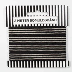Bomuldsbånd m. striber, 3m Sort