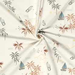 Bomuldsjersey m/ beach & maritimt print Trend White