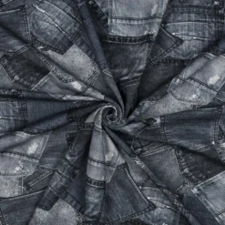 Bomuldsjersey m/printet jeanslommer Slate blue