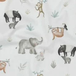 Bomuldspoplin m/digital safari dyreprint Trend white