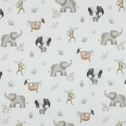 Bomuldspoplin m/digital safari dyreprint Trend white