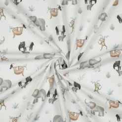 Bomuldspoplin m/digital safari dyreprint Trend white