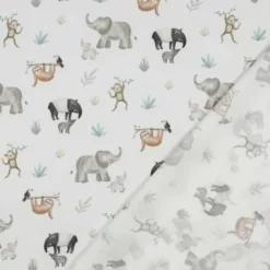 Bomuldspoplin m/digital safari dyreprint Trend white