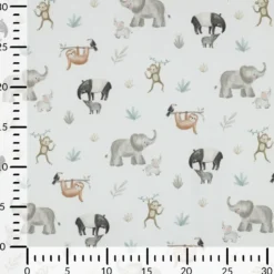 Bomuldspoplin m/digital safari dyreprint Trend white