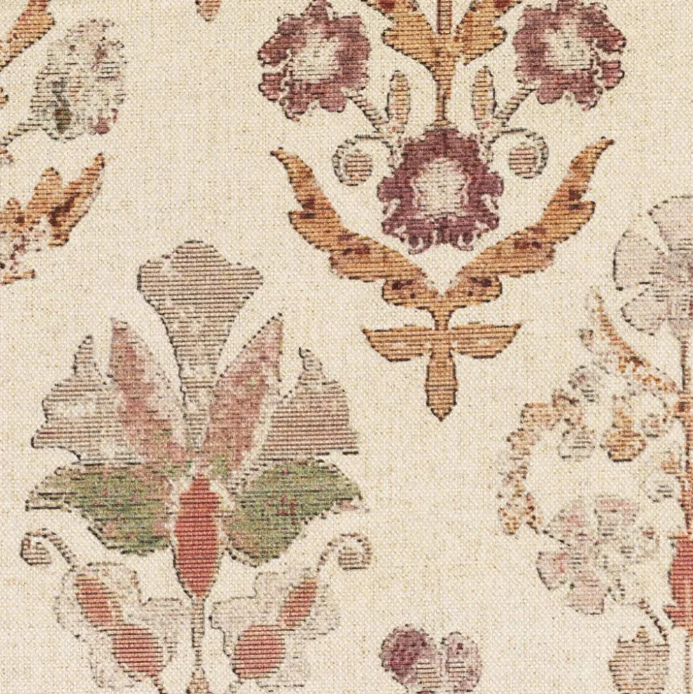 Bred halvpanama m/ hør blomster print Bourdeaux