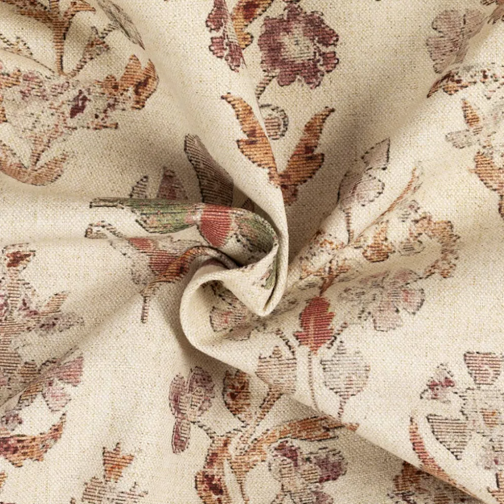 Bred halvpanama m/ hør blomster print Bourdeaux
