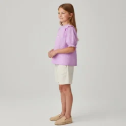 Broderi anglaise m/blomster Lys rødviolet