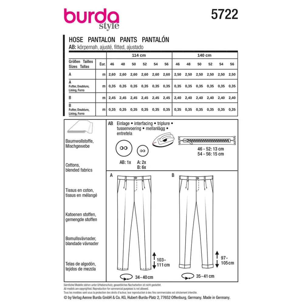 Bukser Burda Herre 5722 str. 46-56