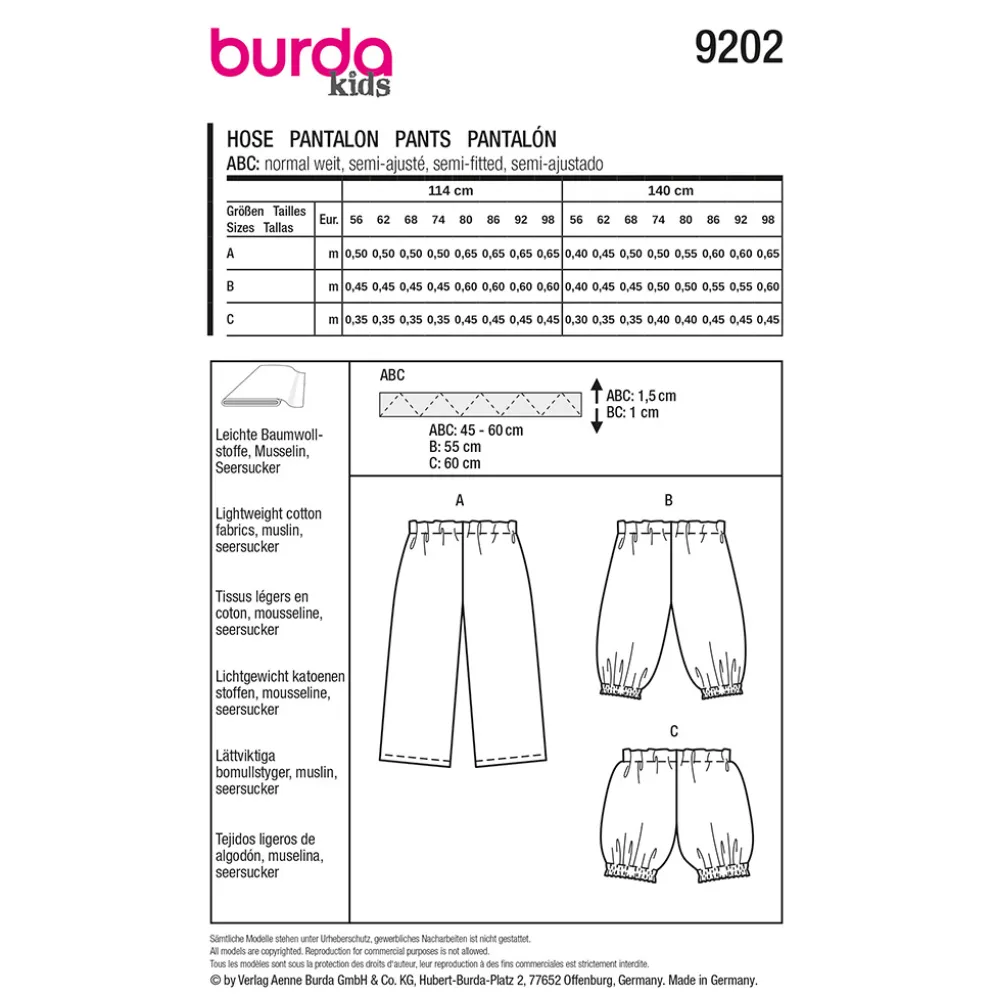 Bukser Burda Kids 9202 str. 56-98