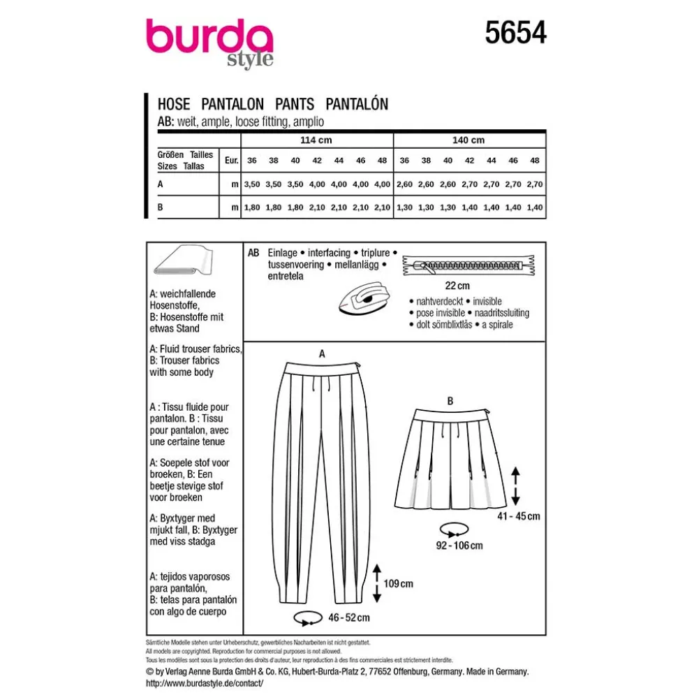 Bukser Burda 5654 str. 36-48
