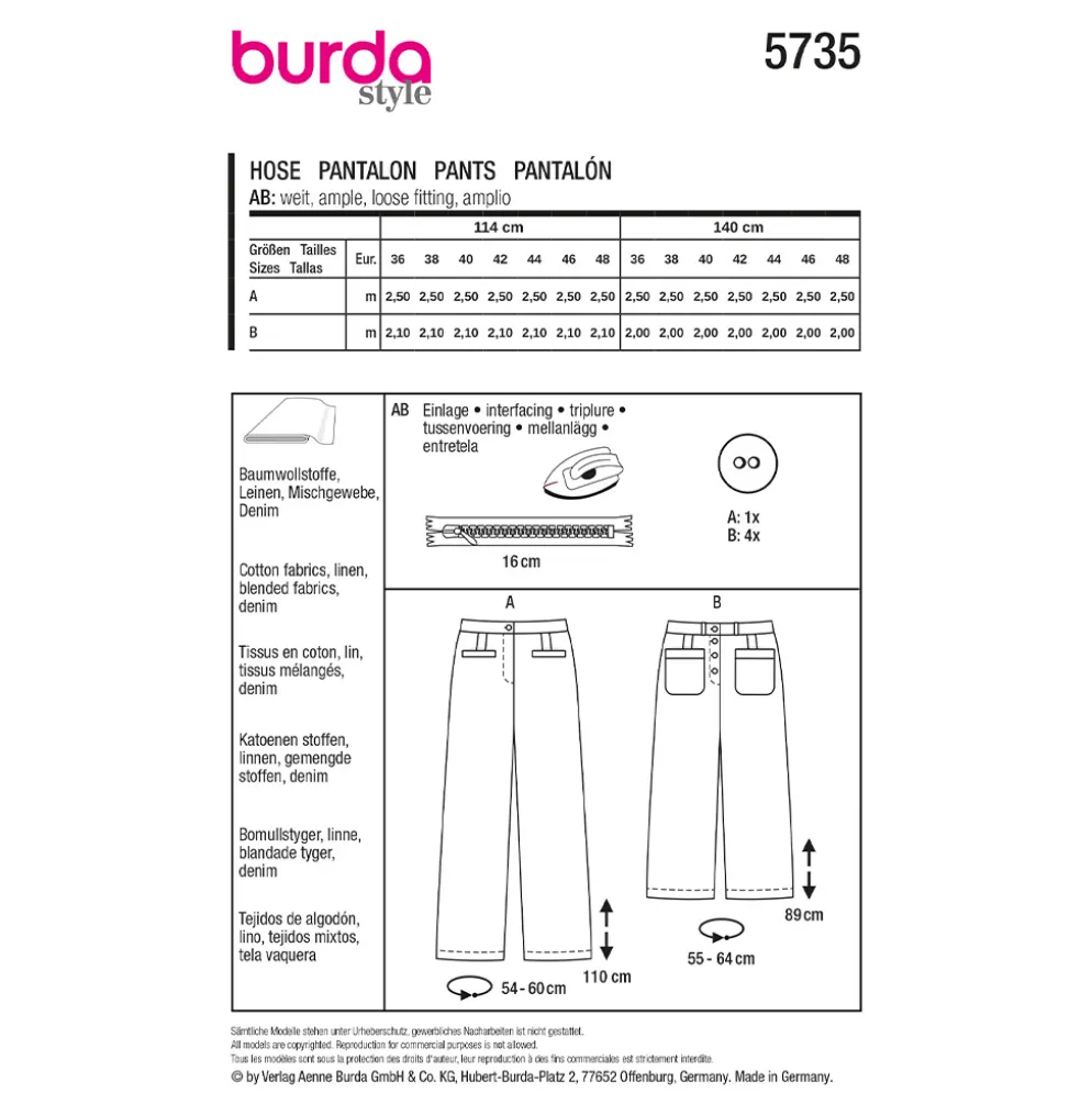 Bukser Burda 5735 str. 36-48