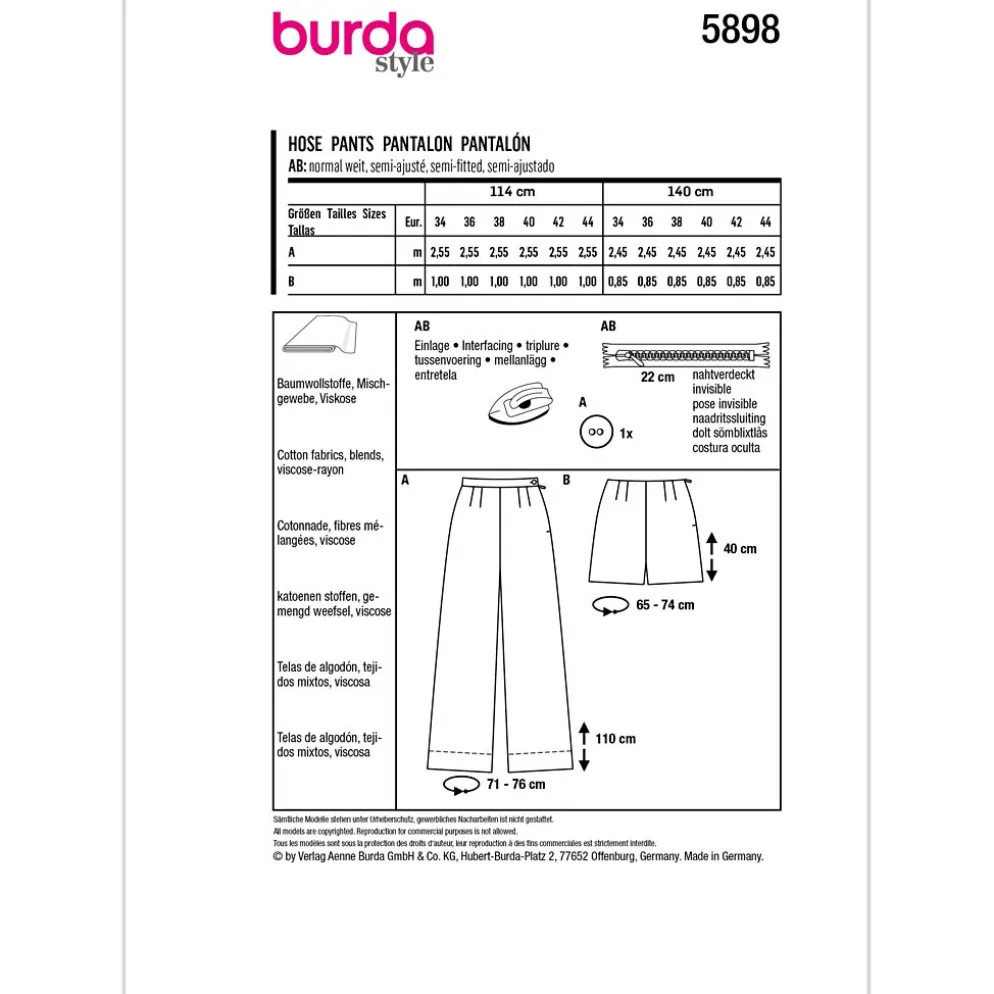 Bukser Burda 5898 str. 34-44