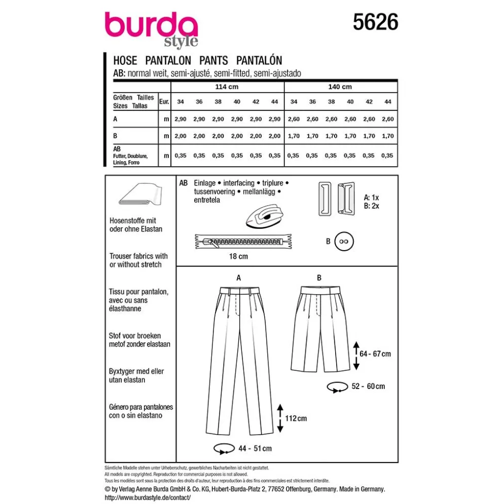 Bukser og Shorts Burda str. 34-44