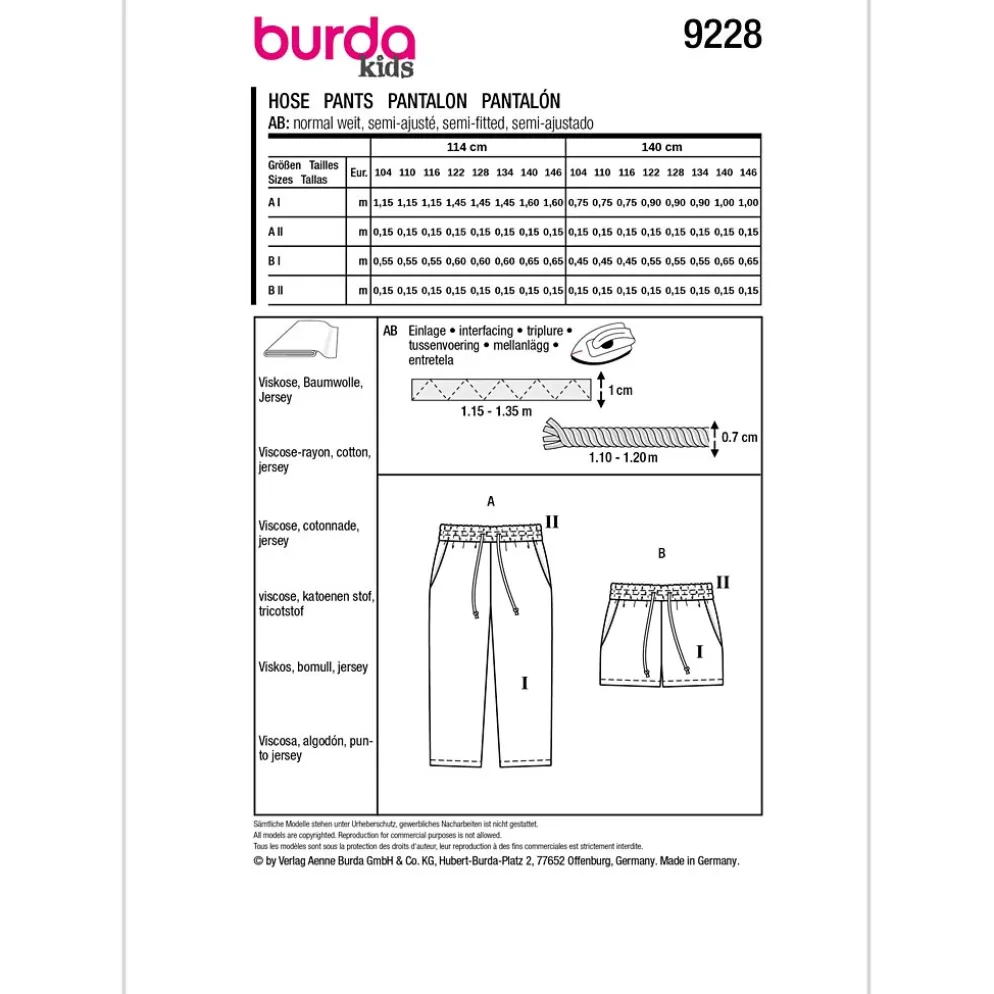 Bukser/Shorts Burda Kids 9228 str. 104-146