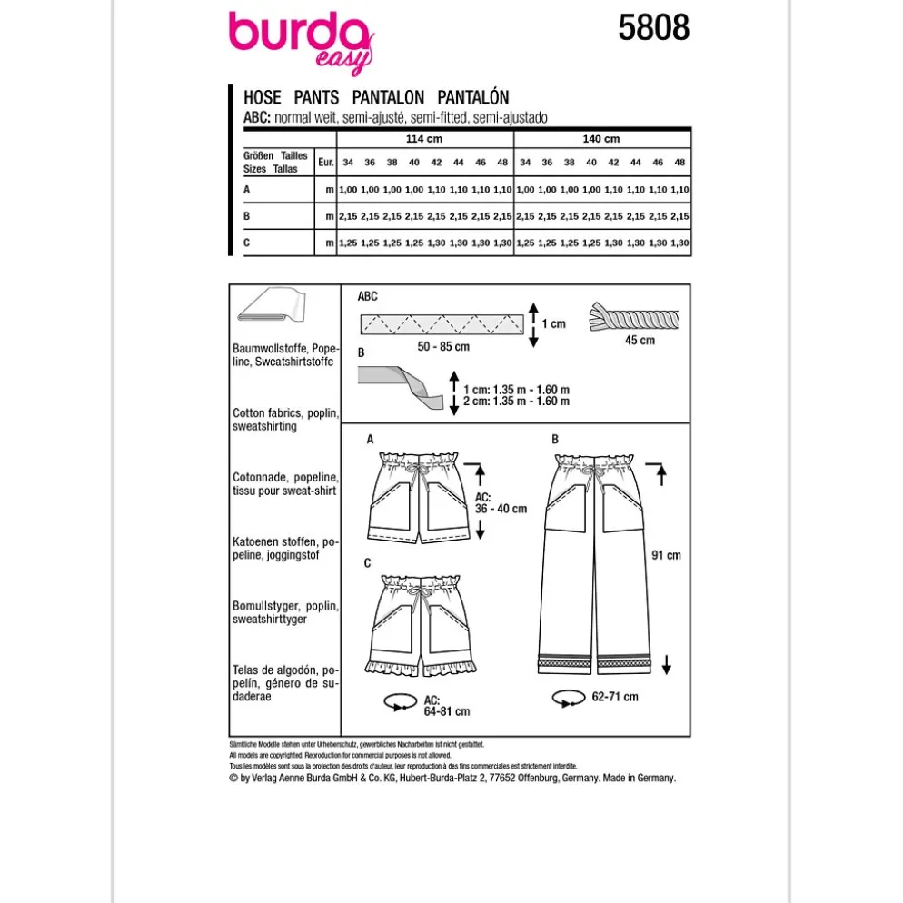 Bukser/Shorts Burda 5808 str. 34-48