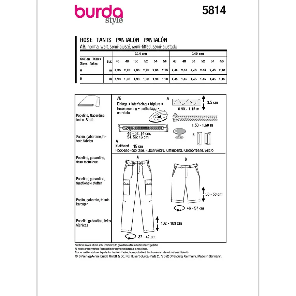 Bukser/Shorts Burda 5814 str. 46-56