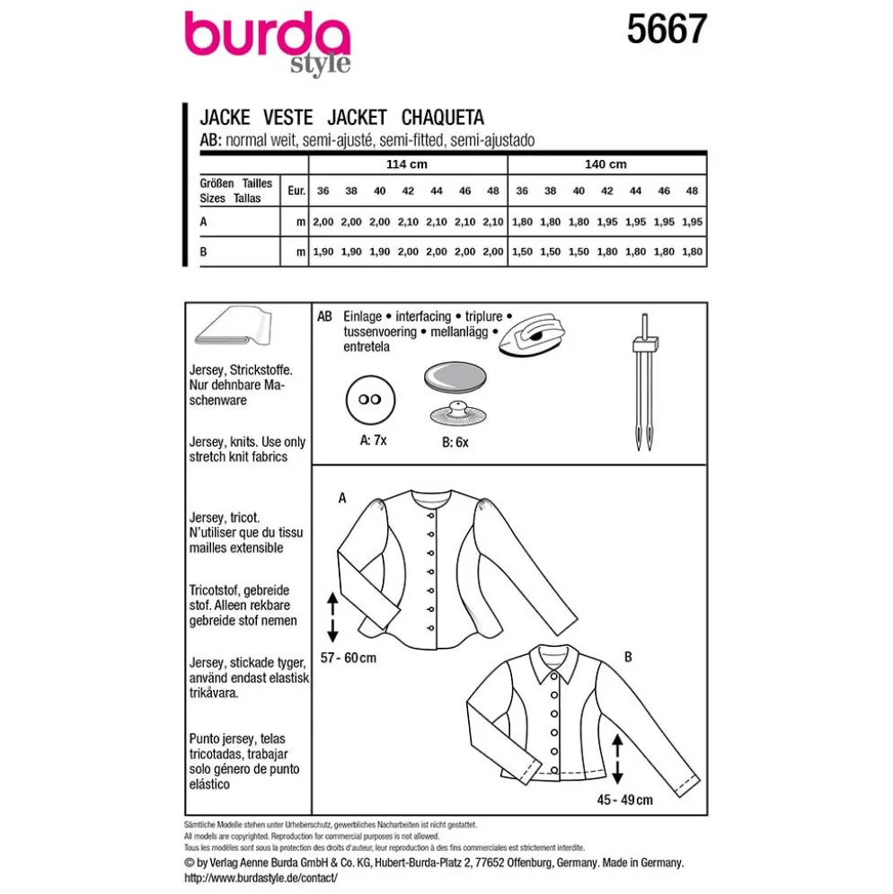 Cardigan Burda 5667 str. 36-48