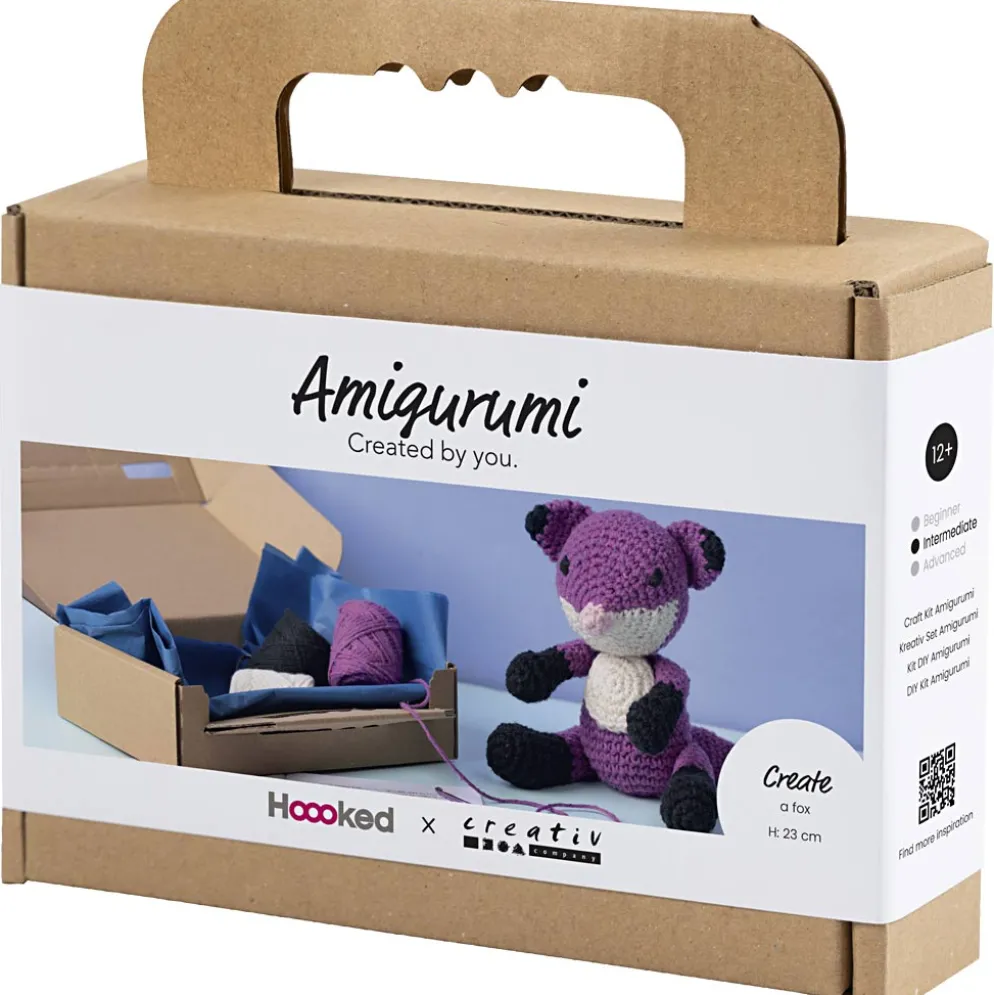 DIY Kit Amigurumi, Ræv, sort, blomme