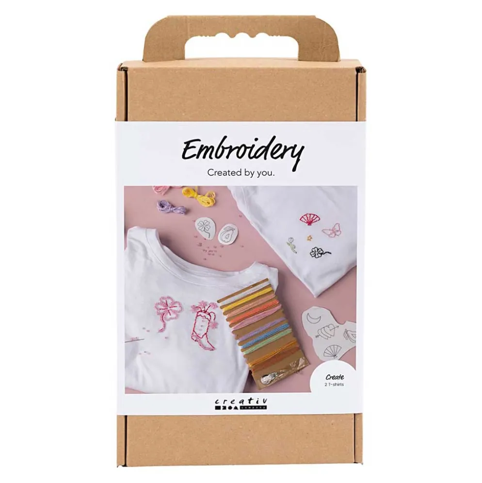 DIY Kit Broderi, 2 t-shirt, hvid