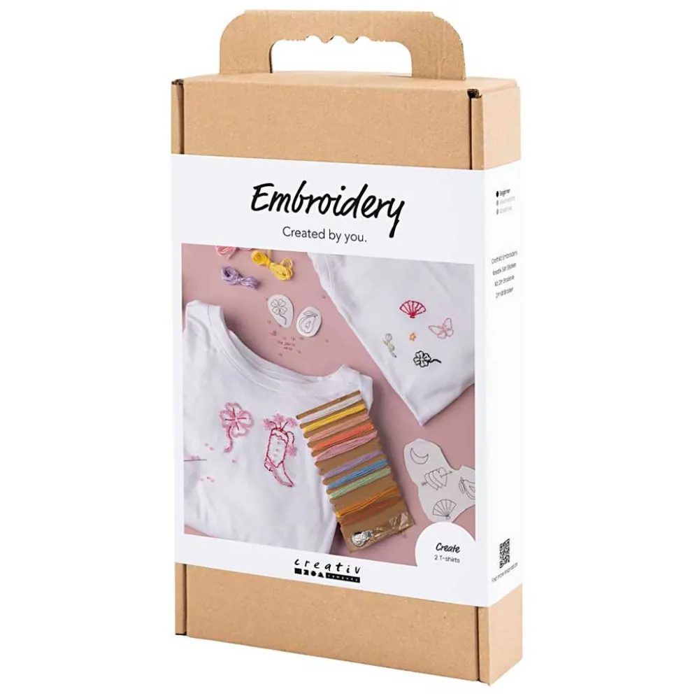 DIY Kit Broderi, 2 t-shirt, hvid