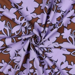 Fin poplin med grafisk blomsterprint Rød brun