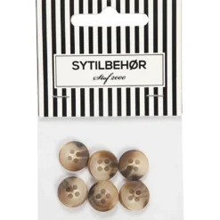 Habitknap 4-huls, 13 mm, 6 stk. Beige/Lysebrun