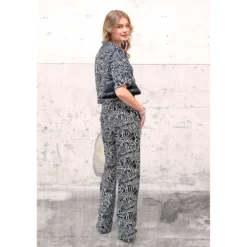 Hør/viscose m/ zebra print Sort