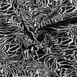 Hør/viscose m/ zebra print Sort