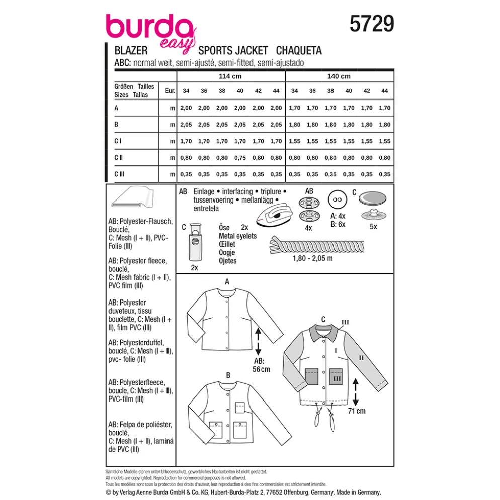 Jakke Burda 5729 str. 34-44