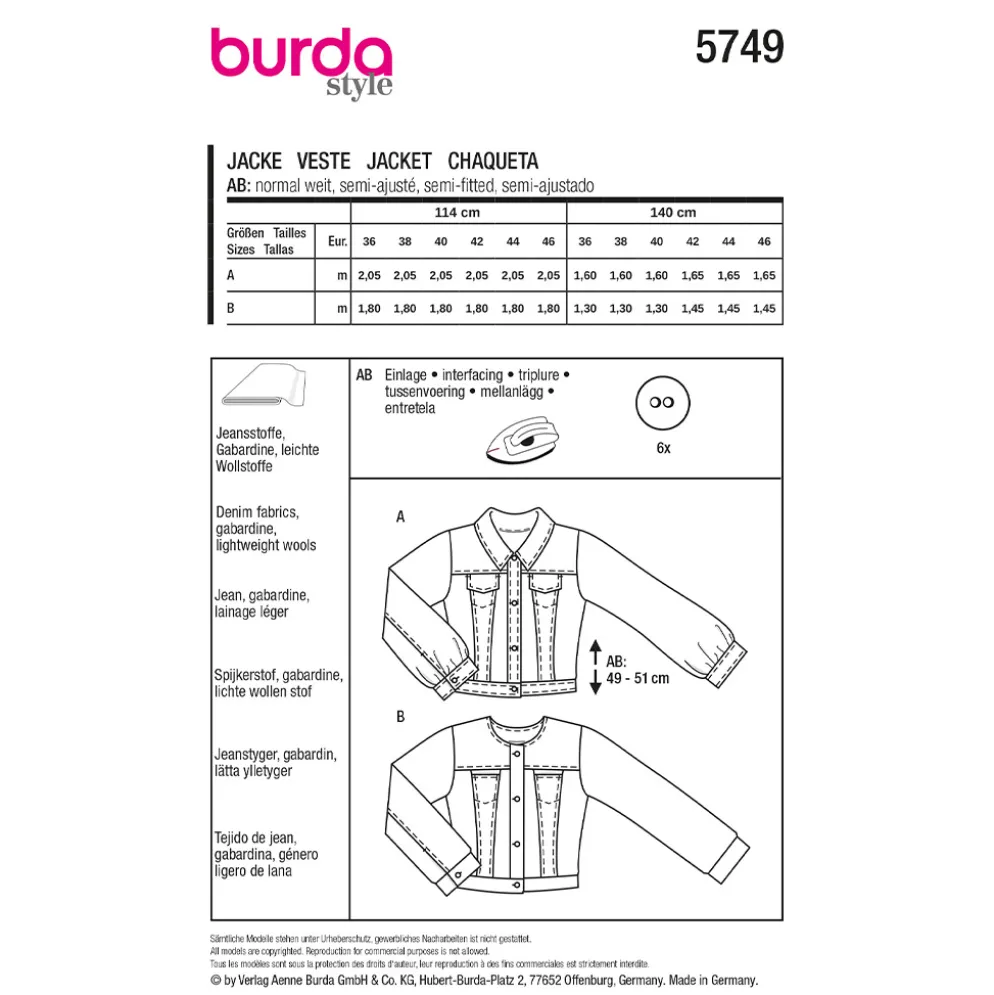 Jakke Burda 5749 str. 36-46