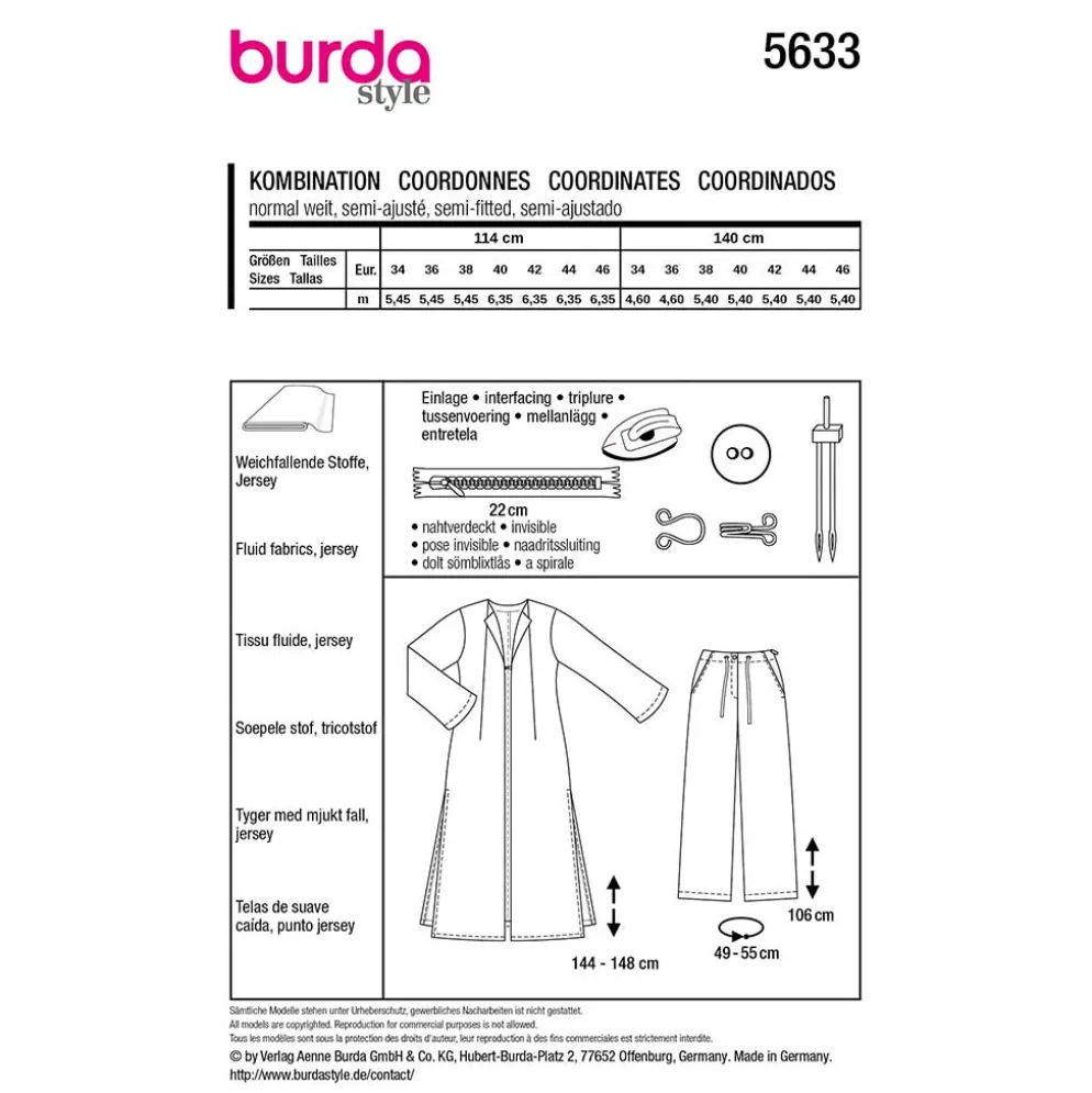 Jakke og bukser Burda 5633 str. 34-46
